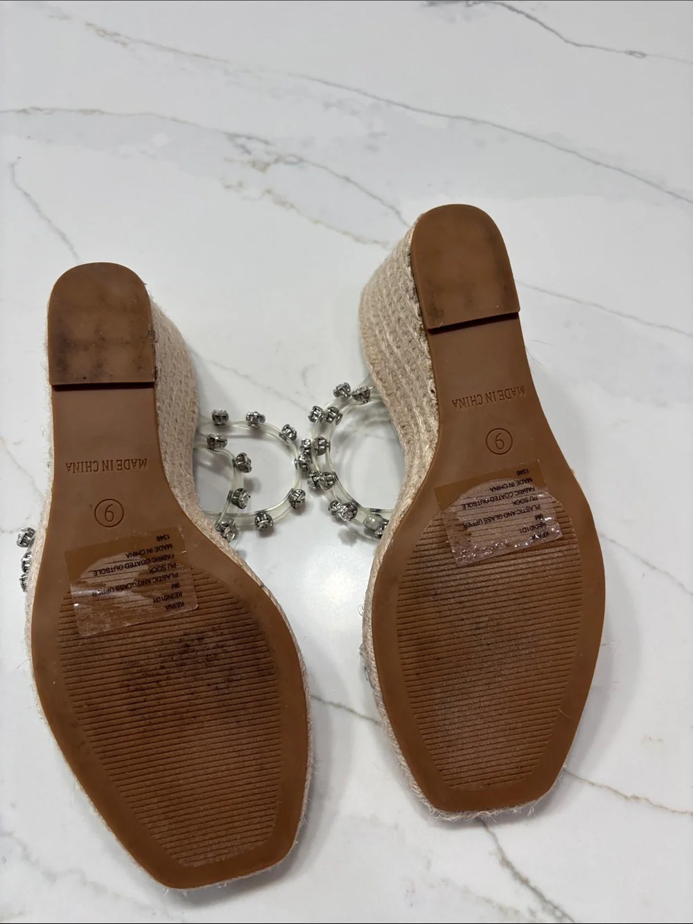 Steven Jeweled Clear Espadrille Wedge - Nude/Clear